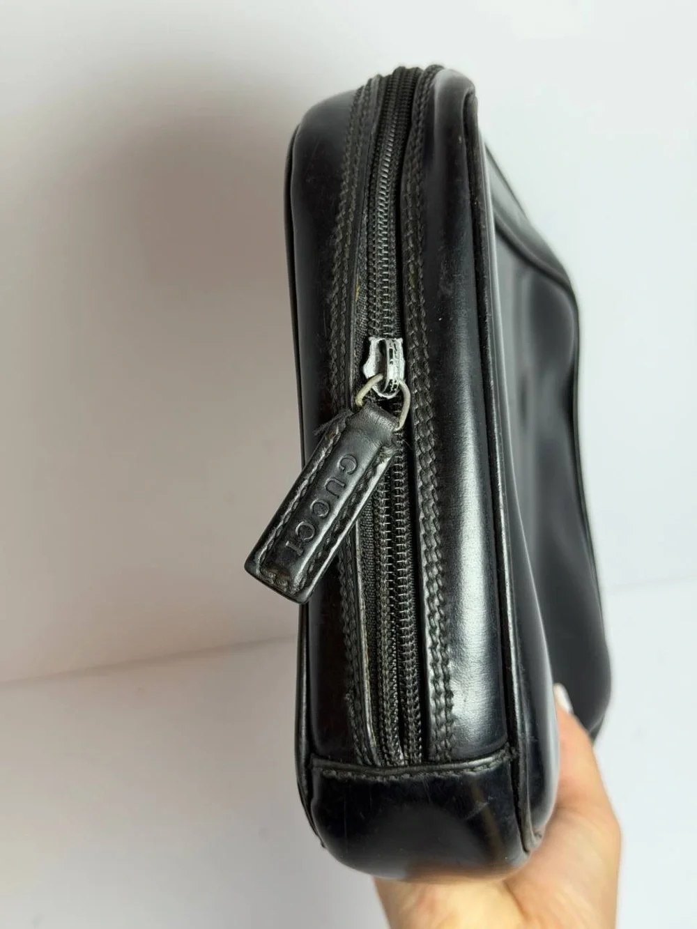Gucci Tom Ford Era Square G Logo Black Patent Leather Clutch